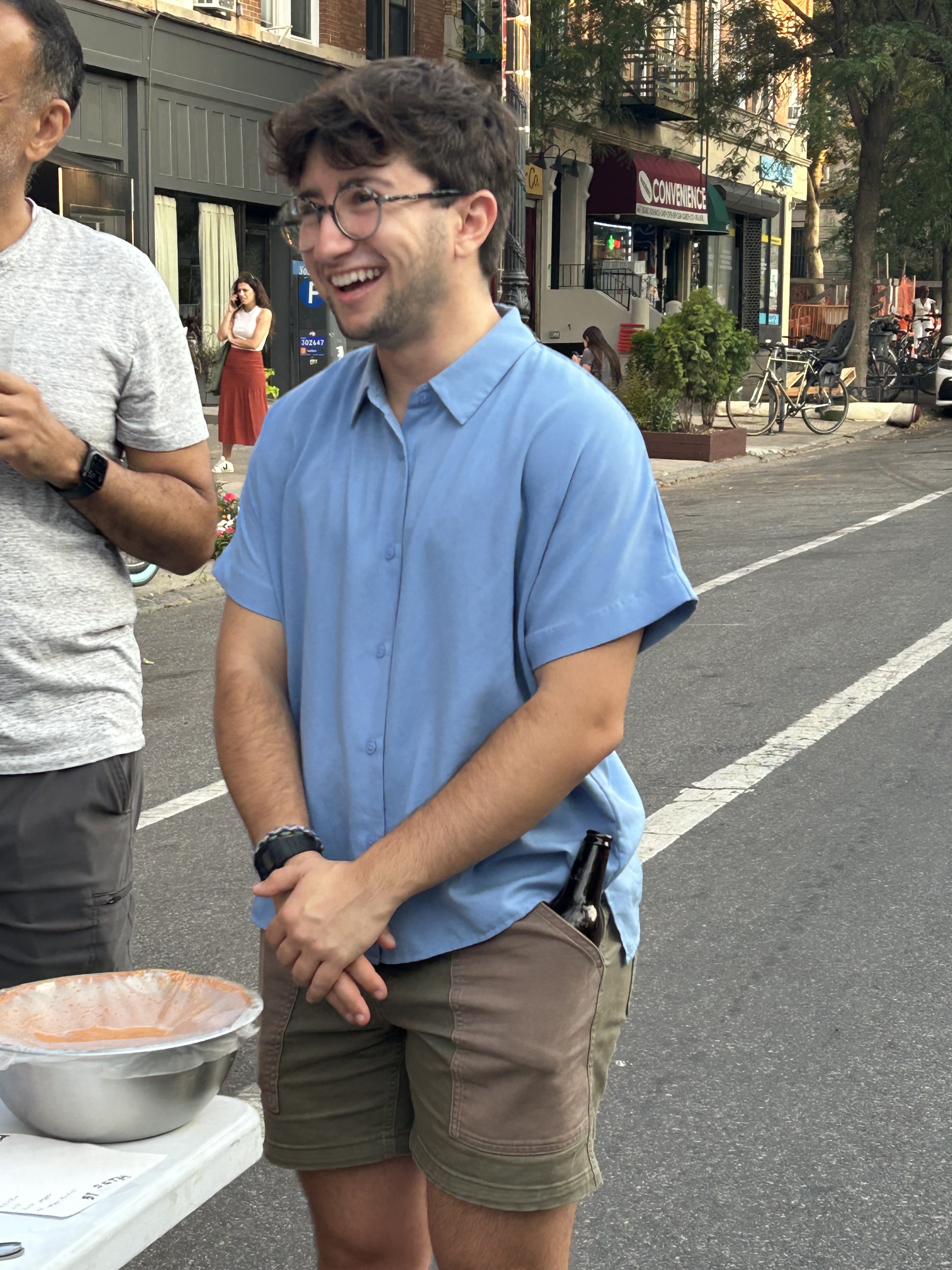 Seth laughs at a hilarious joke pre-contest.